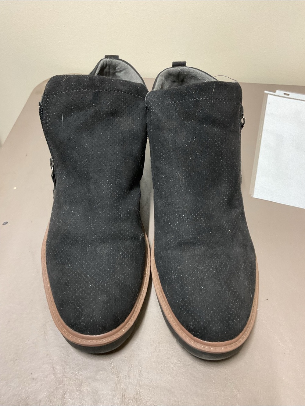 Dr. Scholl's Black Suede Ankle Booties with Brown Trim